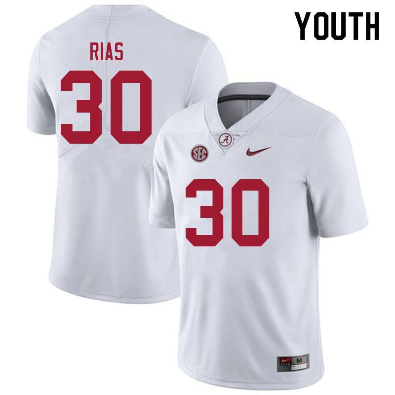 Alabama Crimson Tide Youth DJ Rias #30 White NCAA Nike Authentic Stitched 2021 College Football Jersey UN16A18QS